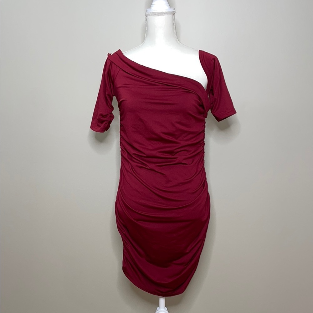 Unbranded Elegant Burgundy Off-Shoulder Dress Size XL